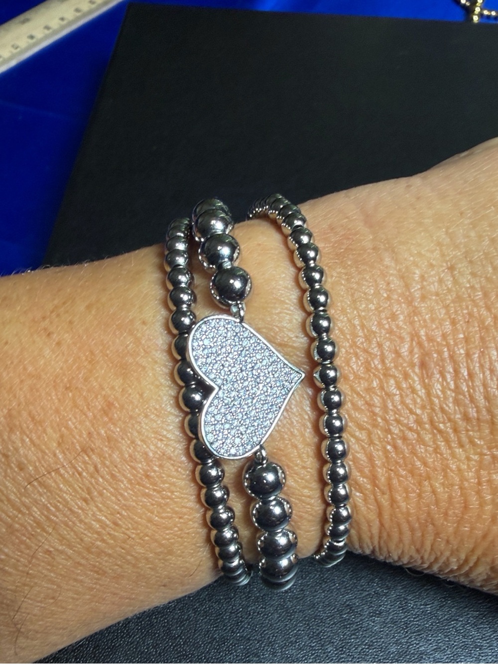 Heart Bead Stretch Bracelet Set of 3- Silver NEW!